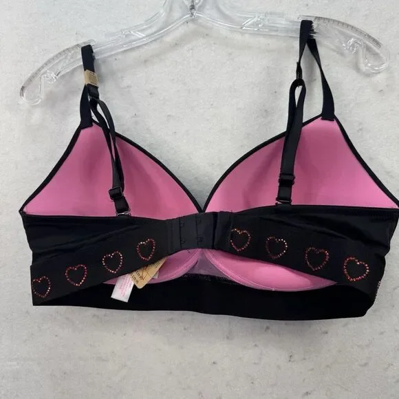 NEW - Victoria's Secret PINK Wear Everywhere Push Up Bra Size 36D Black Hearts - Picture 9 of 11